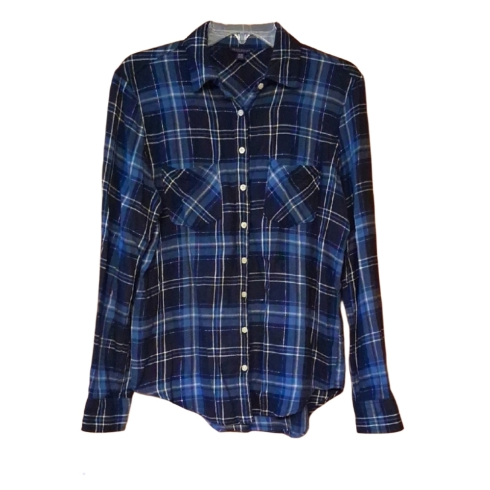 Aeropostale Navy Plaid Flannel Shirt Size Midium